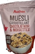 AUCHAN (ALCAMPO) MUESLI CRUJIENTE DE CHOCOLATE NEGRO Y AVELLANAS.