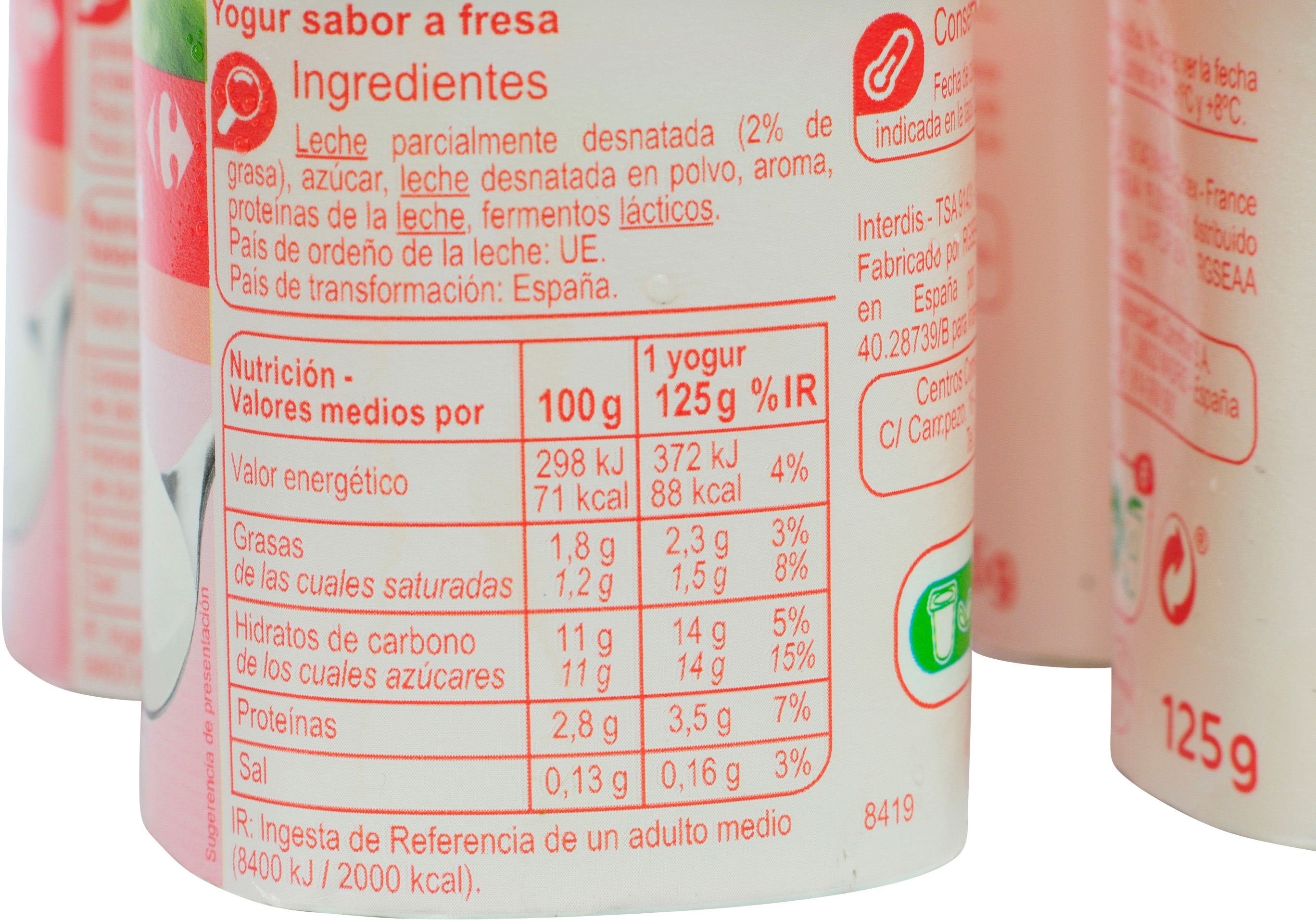 CARREFOUR YOGUR SABOR A FRESA.
