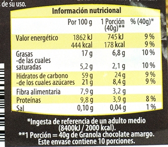 GUTBIO (ALDI) GRANOLA CHOCOLATE NEGRO.