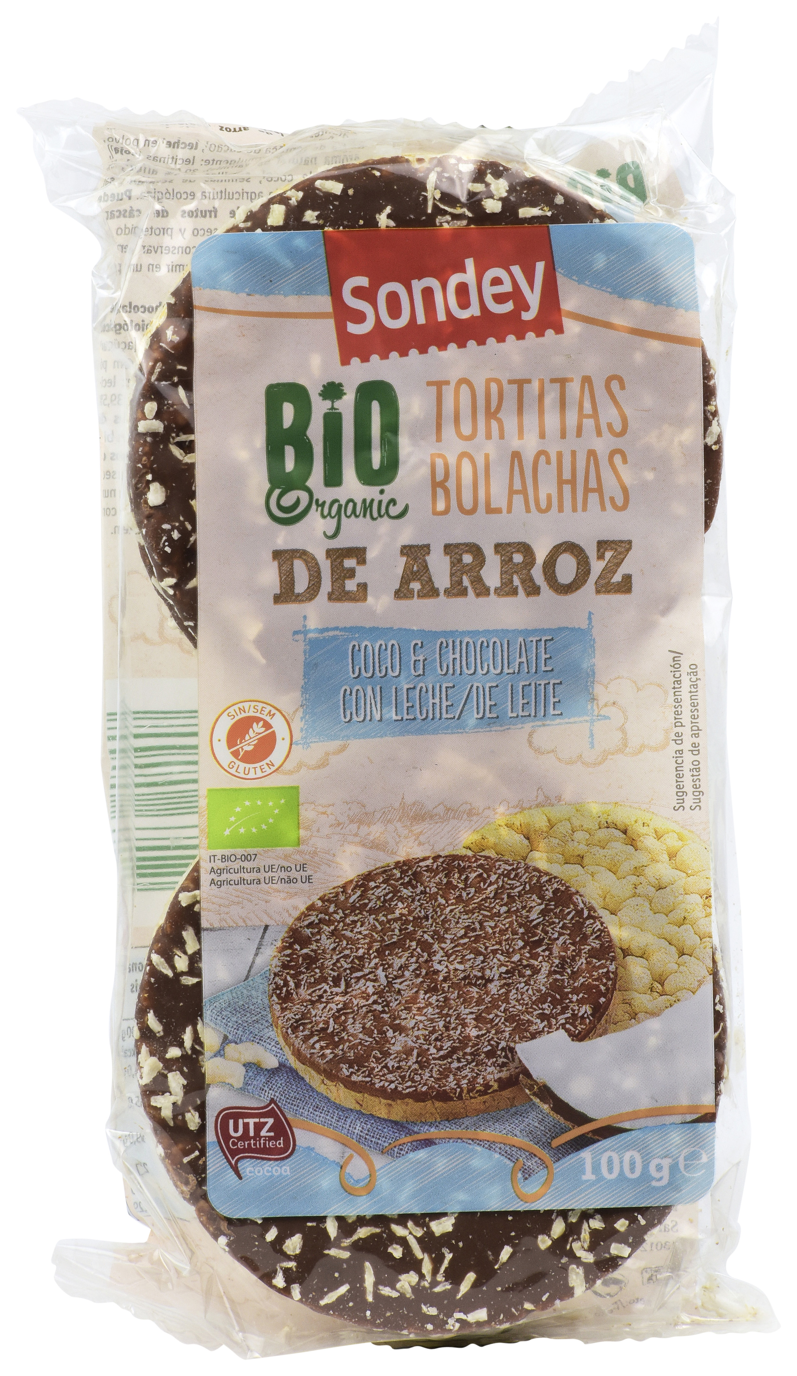 TORTITA DE ARROZ CON COCO Y CHOCOLATE CON LECHE