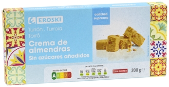 EROSKI TURRÓN CREMA DE ALMENDRAS SIN AZÚCARES AÑADIDOS