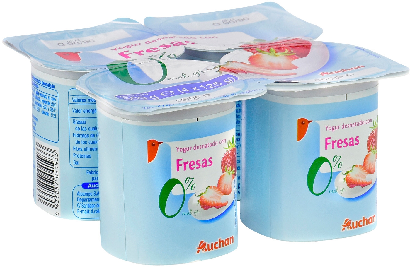 AUCHAN (ALCAMPO) YOGUR DESNATADO CON FRESAS 0% M.G.
