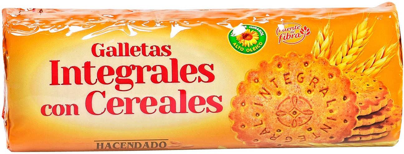 HACENDADO (MERCADONA) GALLETAS INTEGRALES CON CEREALES.
