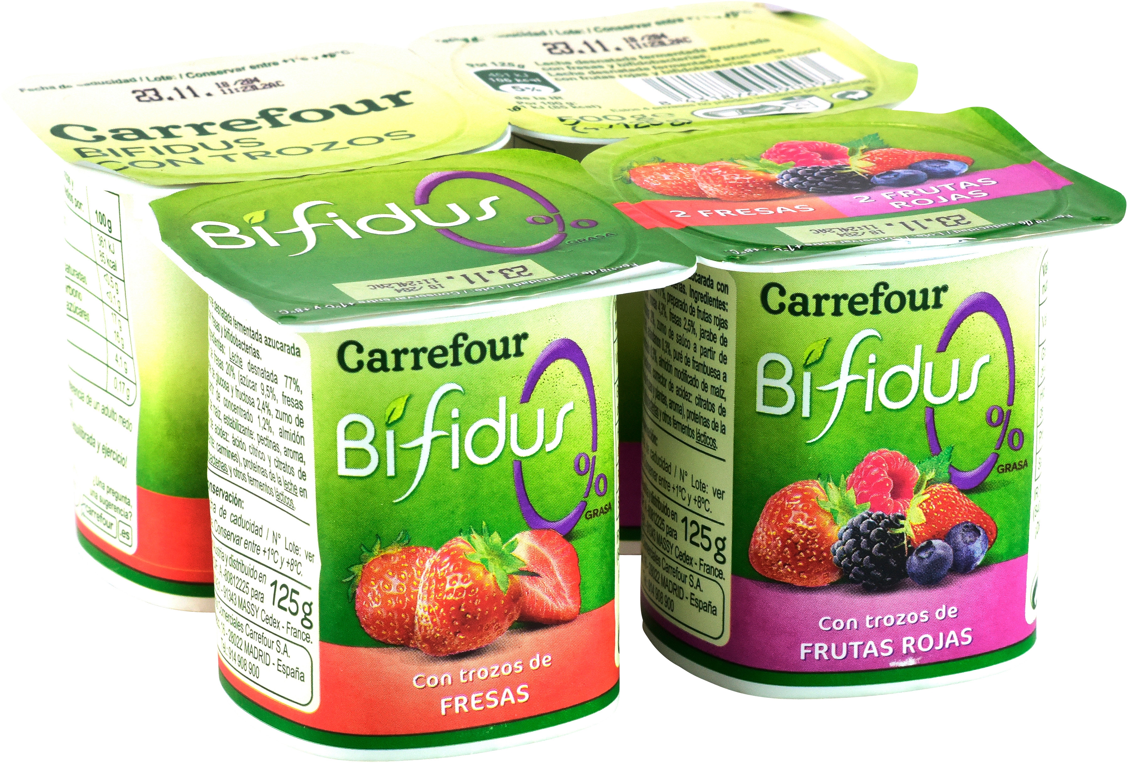 CARREFOUR BIFIDUS DESNATADO CON TROZOS DE FRESA.