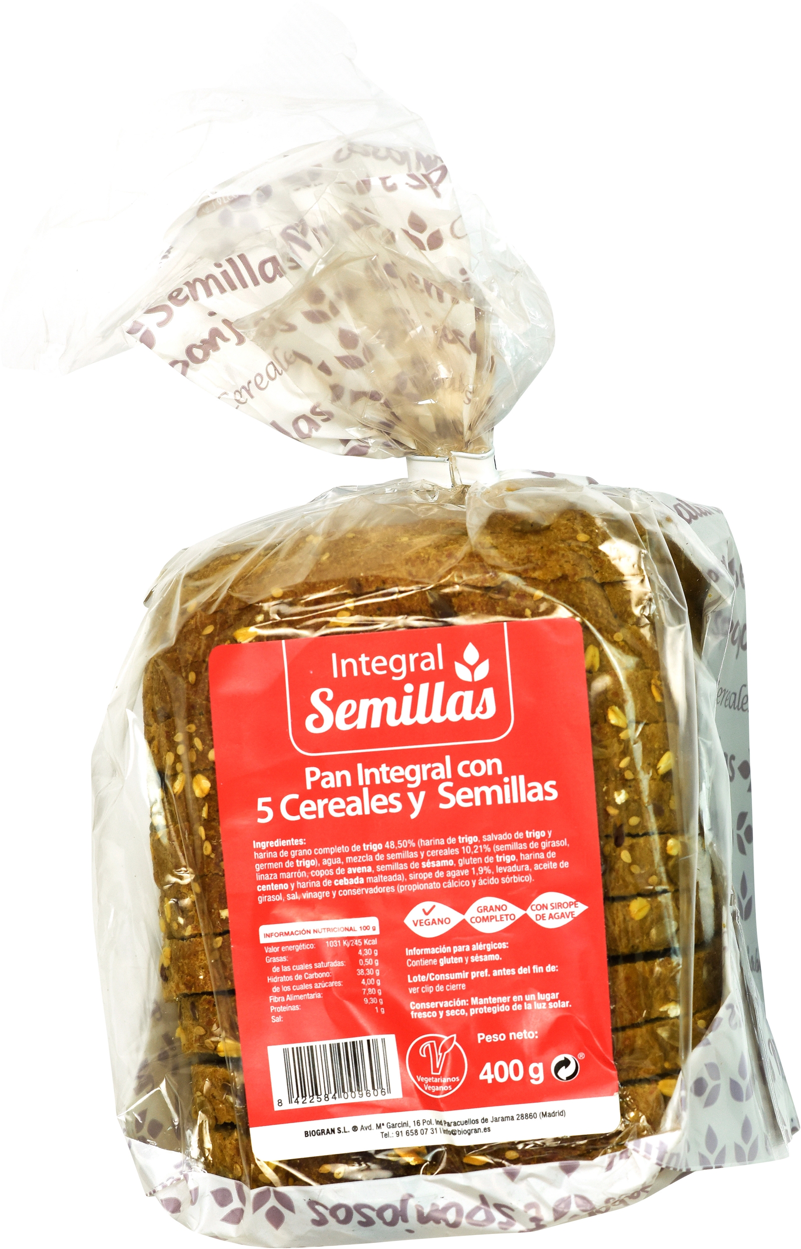 SEMILLAS PAN INTEGRAL CON 5 CEREALES Y SEMILLAS