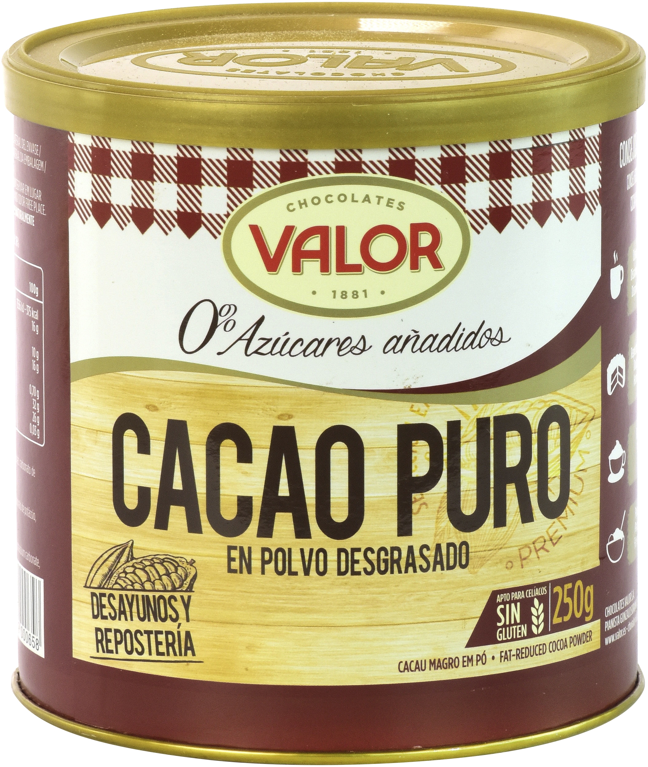 VALOR CACAO PURO 0% AZÚCARES AÑADIDOS