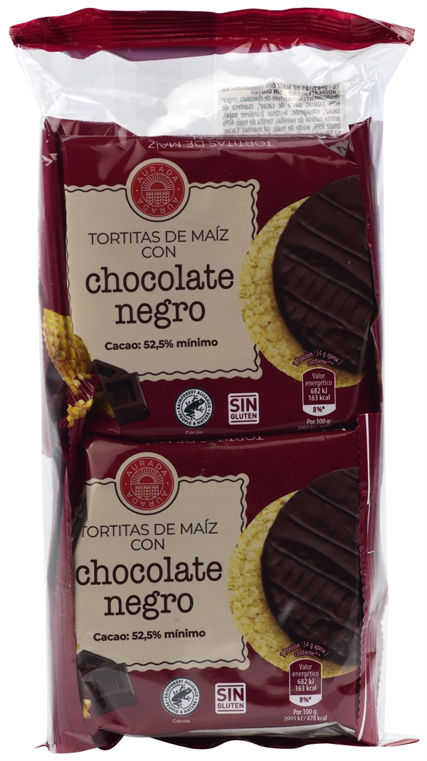 Tortita de cereales AURADA (ALDI) TORTITA DE MAÍZ CON CHOCOLATE NEGRO