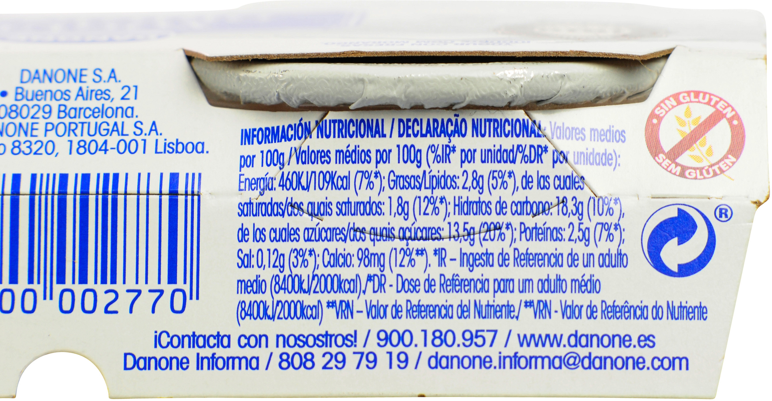 DANONE YOGUR ORIGINAL CON FRESAS. valor nutricional