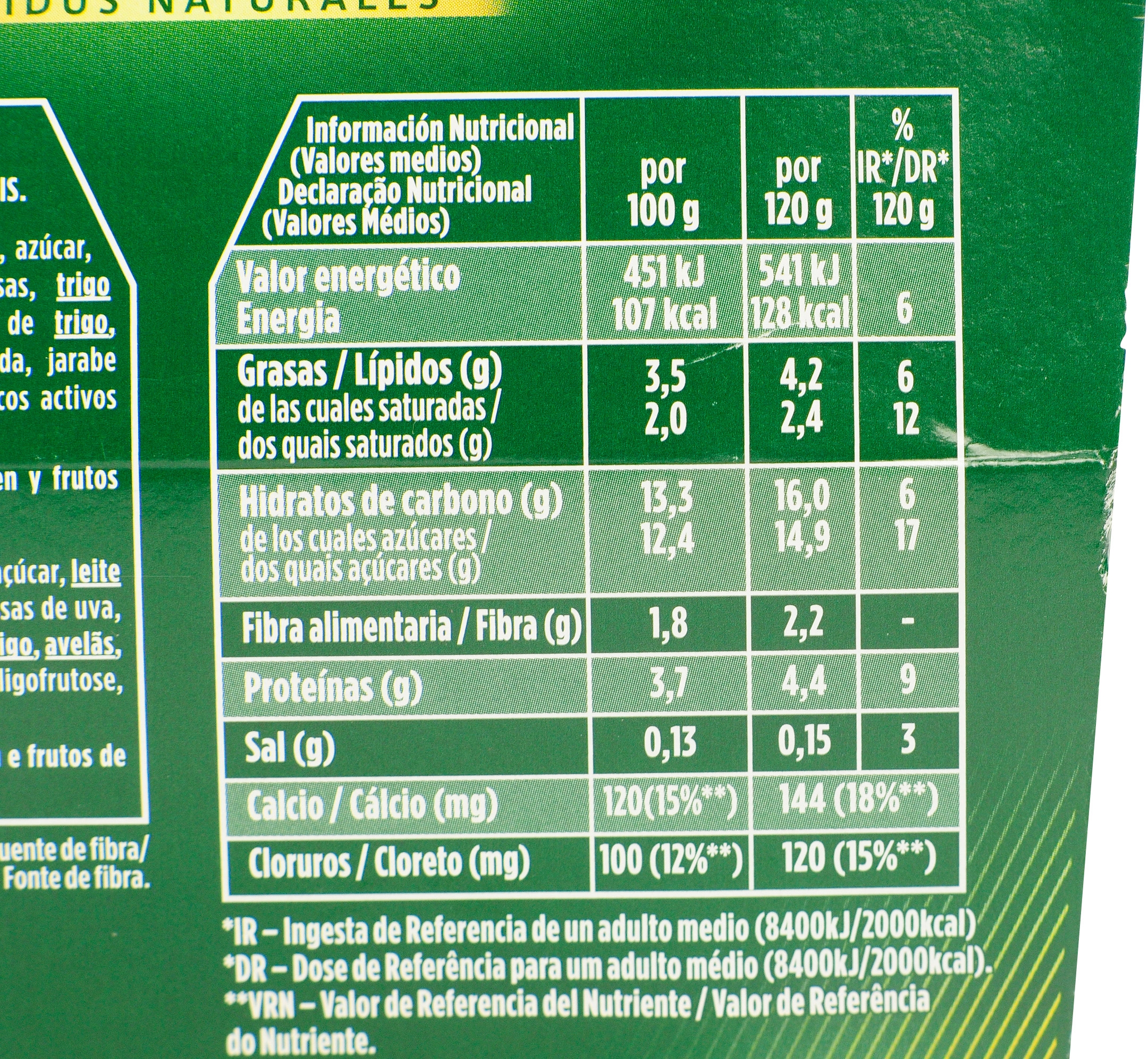 ACTIVIA (DANONE) CON MUESLI. valor nutricional